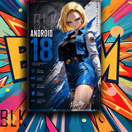 "Detailed gallery of the Baroque Android 18 Lazuli painting, showcasing its unique anime art, premium print, and vibrant Dragon Ball grandeur."
