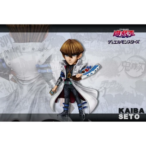 "Premium Seto Kaiba Yu-Gi-Oh! figure by A+ Research Institute Studio, dynamically posed wielding a card on an elegant acrylic base."