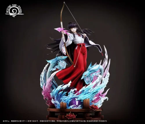 "See various angles of the Limited Edition Kikyo Inuyasha LED Resin Statue, highlighting its dynamic pose, spiritual details, and intricate illuminate."