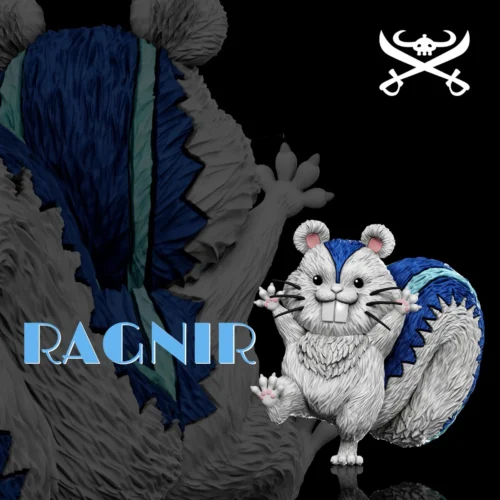 "Vibrant chibi Ice Squirrel Iron Ray One Piece Elbaf figure by A+ Institute Studio, showcasing a dynamic pose and lively colors on a simple blue base."