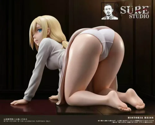 "Limited Edition 1/4 Historia Reiss statue with sensual prone pose, intricate details, alluring semi-transparent aesthetic, plush base."