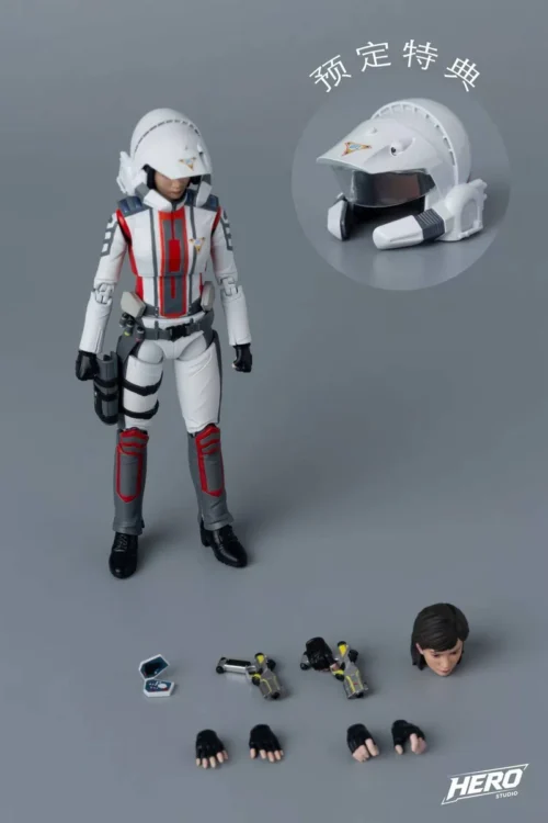 "Hero Toys Studio 1/12 Nana Operative highly articulated figure, displaying customizable futuristic gear and intricate sculpted details."