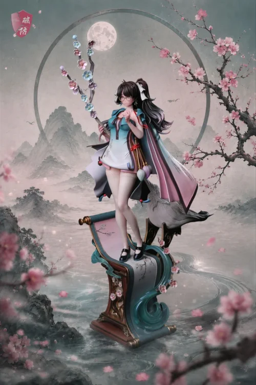 "Main image of the exclusive 1/6 Guofeng Xiaozhi Wuthering Waves PU statue by Pòfáng Studio, showcasing its ethereal Guofeng aesthetic with flowing."