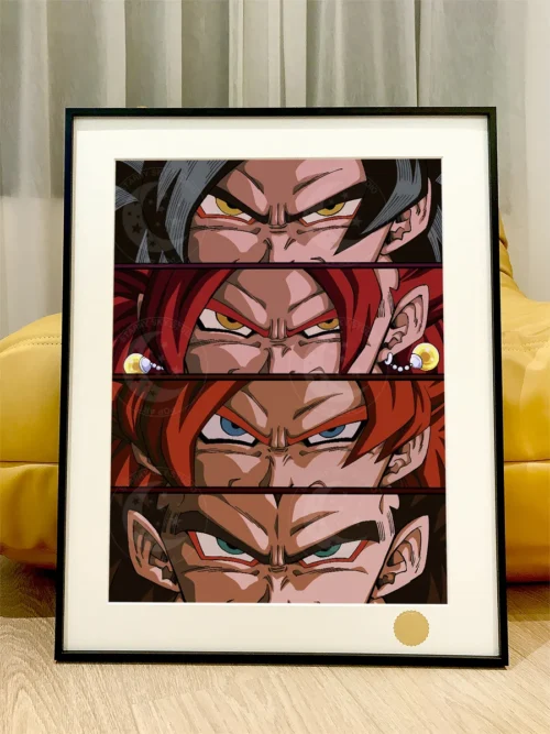"Dynamic Super Saiyan 4 Goku and Vegeta in a vibrant, framed Dragon Ball decorative painting, an exclusive collector's art print."