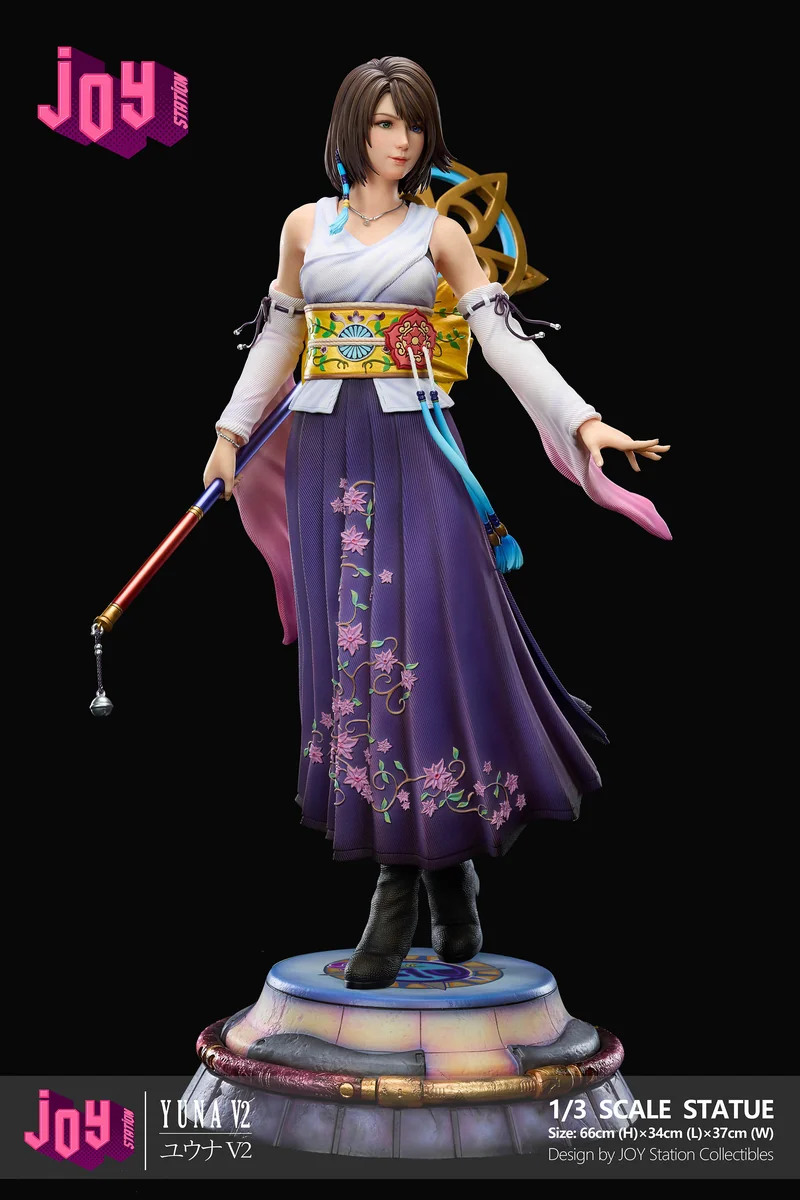 "Premium 1/3 scale Final Fantasy X Yuna 2.0 resin statue, capturing her dynamic summoner pose amidst ethereal water and spiritual effects."