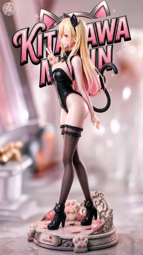 "Captivating side view of the ultra-limited cat-eared Marin Kitagawa statue, highlighting her playful charm and intricate fluffy feline details."