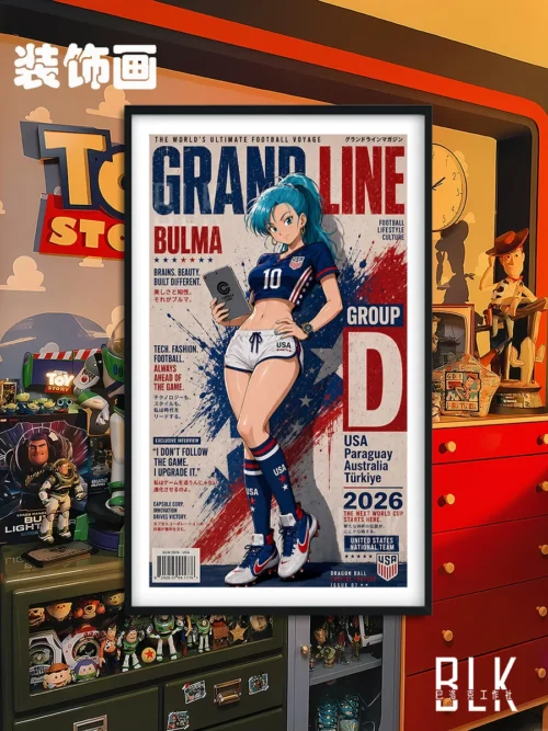 "Unique Baroque Dragon Ball Soccer Heroines painting detail, showcasing intricate artistic style, dynamic poses, and alluring uniforms."