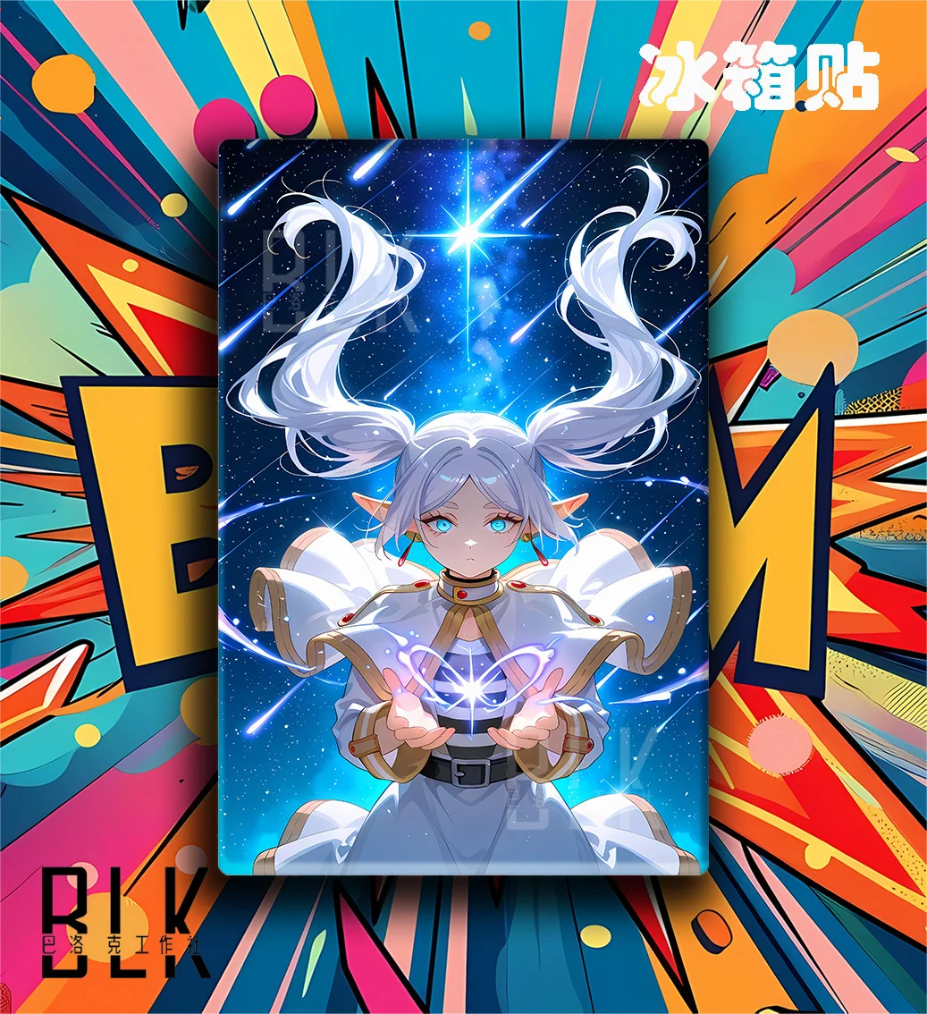 "Premium Frieren Wall Art close-up, highlighting the vibrant Epson HD print of ethereal Frieren character art and elegant aluminum frame details."