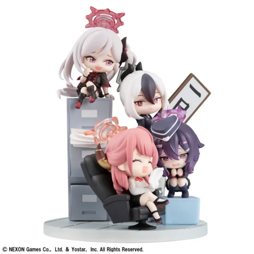 "Dynamic group pose of the iconic Blue Archive Handy Work 68 Special Edition statue by MegaHouse Studio, showcasing intricate sculpted details."