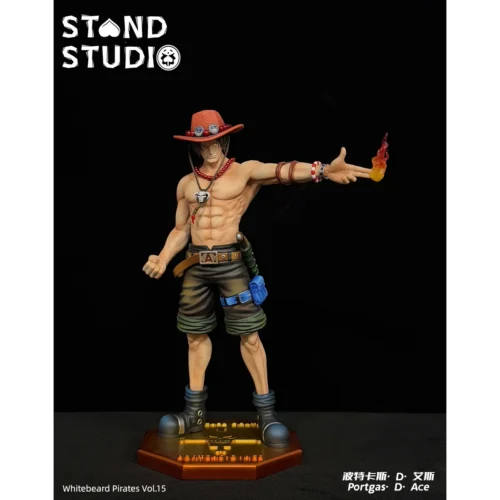 "Ultra-Limited Edition Portgas D. Ace Figure. Premium POP Scale One Piece statue by Tìshēn Studio, capturing dynamic action with vibrant fire."
