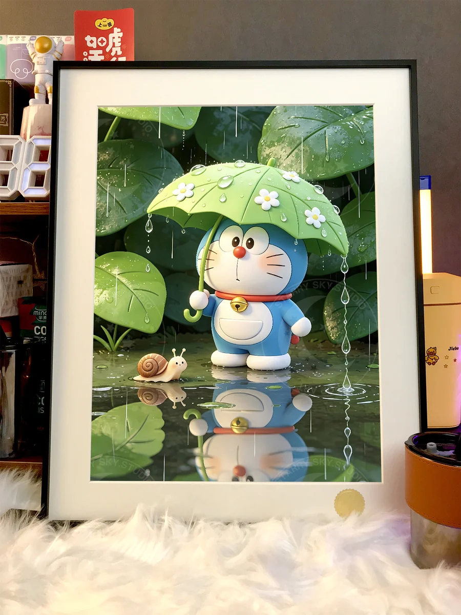 Limited Edition Collector-Grade Starry Sky Snail Doraemon Art Print by Xingkong Studio. Multiple angles highlight whimsical characters, dreamy.