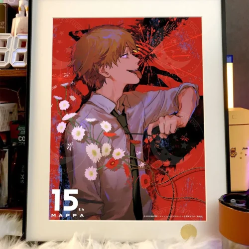 "Close-up of the Limited Edition Starry Sky Denji & Reze Chainsaw Man print, highlighting intricate details of the ethereal artwork and premium."