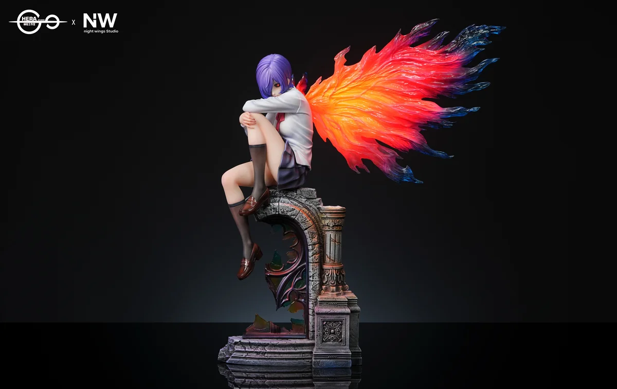 "Dynamic 1/4 Touka Kirishima Tokyo Ghoul statue. Showcasing glowing LED Ukaku Kagune, realistic skin, and premium sculpted details from various angles."