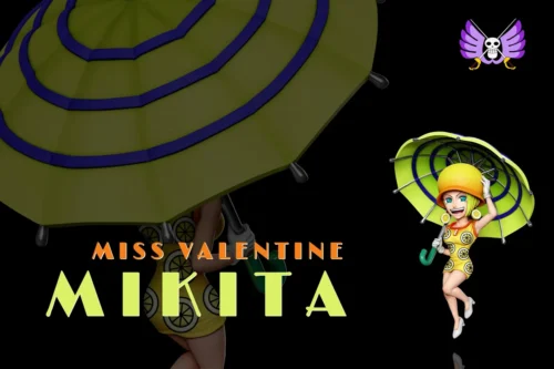 "Dynamic Miss Valentine One Piece statue by A+ Institute Studio. Playful pose with iconic umbrella, showcasing intricate details from multiple angles."