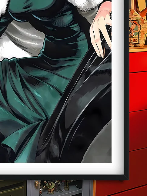 "Elegant Fubuki Baroque decorative painting from One-Punch Man, showcased with intricate artistic details and rich colors from a close-up gallery pers