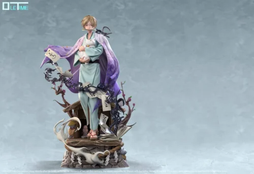 "Natsume Takashi & Nyanko-sensei 1/6 resin statue. Ultra-exclusive 98-piece limited edition by Old Time Studio, serene ethereal forest scene."