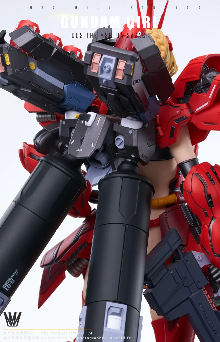 "Limited edition 1/4 Sazabi Mecha Girl JN5.0 Gundam Universe statue, showcasing intricate details, a dynamic pose, and UV-reactive decals."