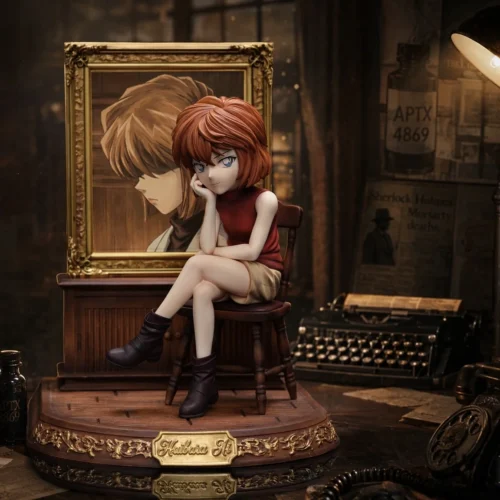 "Haibara Ai premium resin statue, a limited edition Detective Conan figure. She embodies elegant mystery within an intricate, sophisticated display."