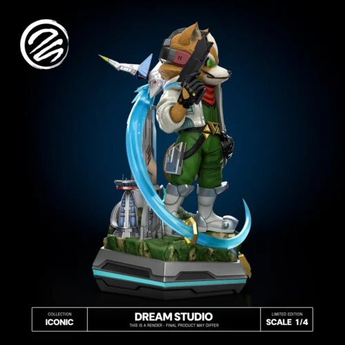 "Multiple dynamic views of the Limited Edition 1/4 Scale Fox McCloud Star Fox Resin Statue, showcasing intricate details and premium craftsmanship."