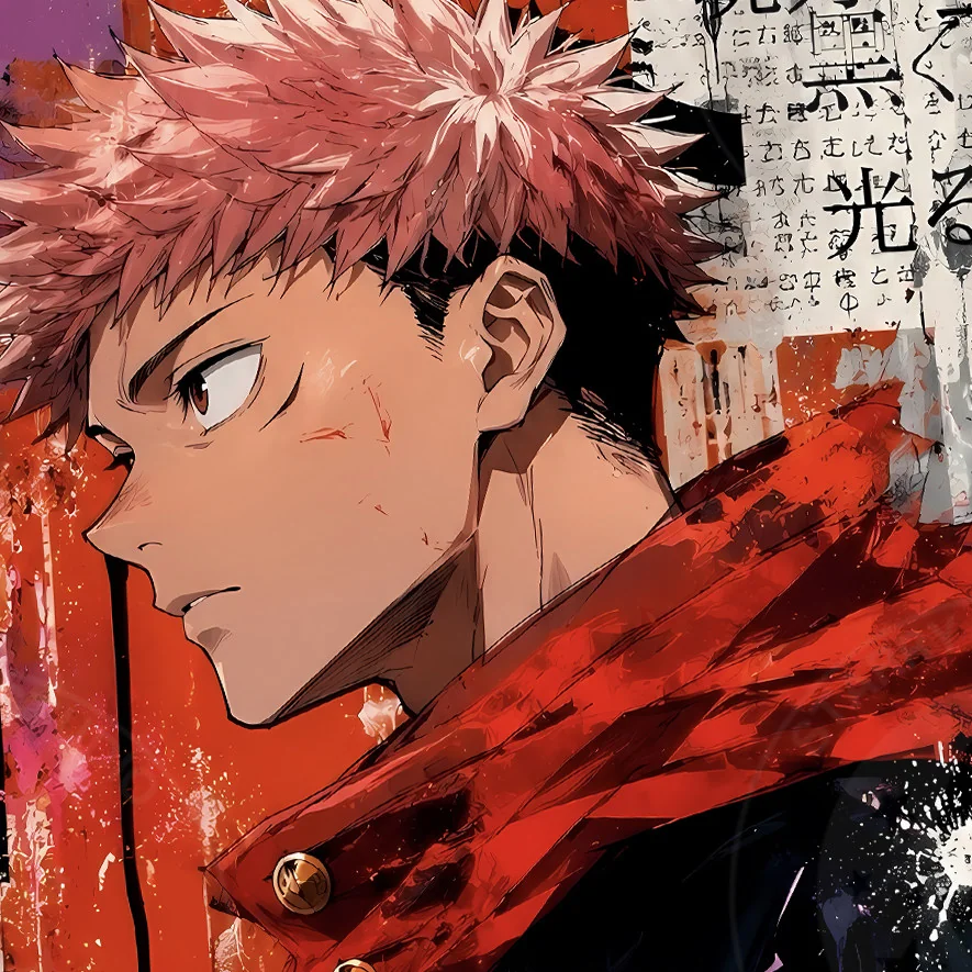 "Close-up views of the limited edition Jujutsu Kaisen graffiti art print featuring Itadori Yuji, highlighting dynamic cosmic details and the premium."
