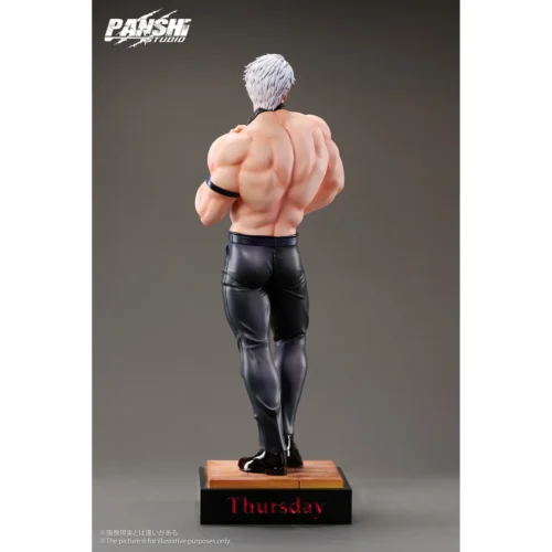 "A collection of dynamic angles showcasing the exaggerated muscular Colonel Sanders statue by Panshi Studio, highlighting its bold, playful parody."