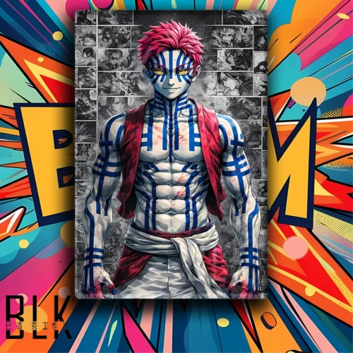 "Exclusive Akaza Manga Panel Decorative Painting gallery, showing vibrant Demon Slayer print and intricate framed art details from various angles."