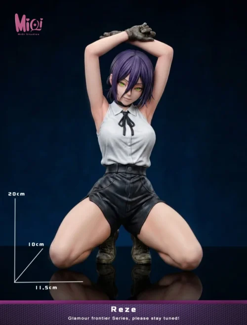 "Limited Edition MiQi Studio Chainsaw Man Reze Uniform statue. Dynamic, alluring Reze in her detailed sailor uniform, showcasing her explosive."