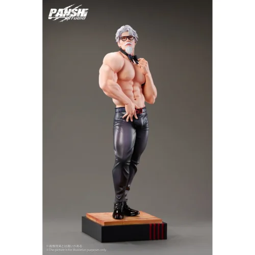 "Playful Muscular Colonel Sanders statue by Panshi Studio, showcasing his exaggerated brawn in a dynamic pose, a unique collectible."