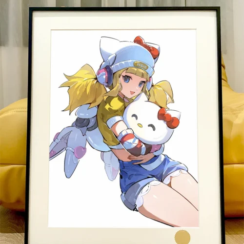 "Limited Edition Kitty Juno Overwatch Art Print, main display showcasing the hero reimagined in a vibrant, ethereal cosmic starry sky, a collector."