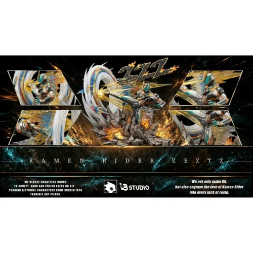 "Imposing Zets Calamity King Kamen Rider resin statue with powerful LED lighting, highlighting its dark, technologically advanced villain design."