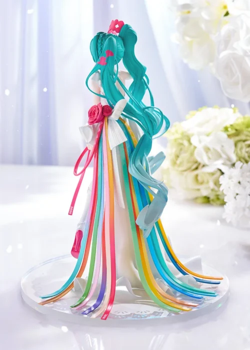 "Iconic Racing Miku 15th Anniversary 'Rhapsody' Vocaloid statue. Dynamic racing theme, vibrant colors, intricate futuristic details, multiple angles."