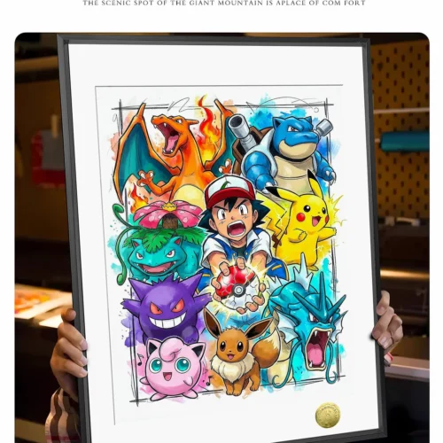 "Limited edition Ash and Pokémon decorative painting, Huang Gua Studio. Gallery shows vibrant fan art details and dynamic composition."