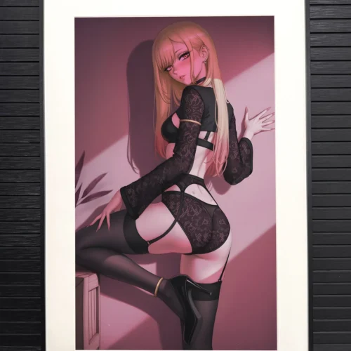 "Alluring Marin Kitagawa Giclée art print by H-TWO Studio, My Dress-Up Darling, showcased in a premium frame with vibrant detail from multiple angles."