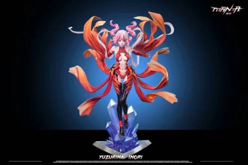 "Inori Yuzuriha Guilty Crown Manta Studio figure. Detailed dynamic pose, flowing attire, intricate base, and ethereal effects from all angles."