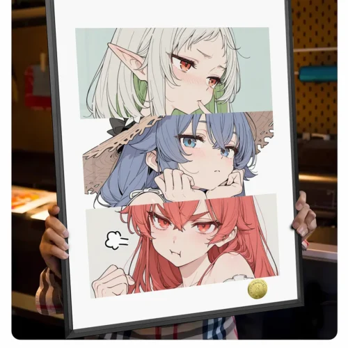 "Detailed view of a limited edition Mushoku Tensei waifus decorative painting, highlighting the vibrant fan art and premium print quality."
