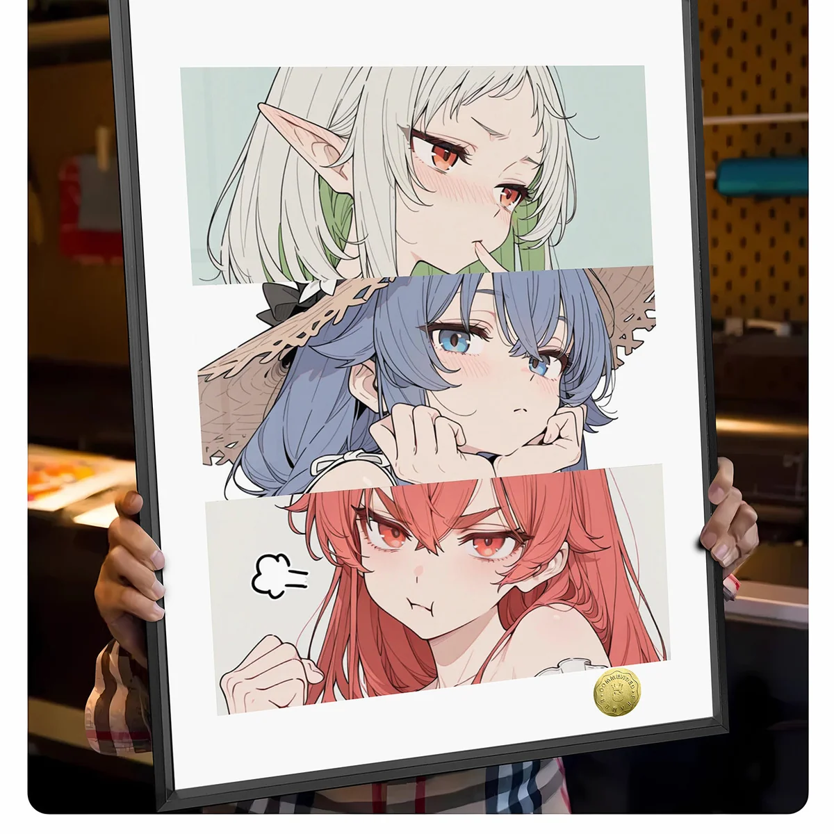 "Detailed view of a limited edition Mushoku Tensei waifus decorative painting, highlighting the vibrant fan art and premium print quality."