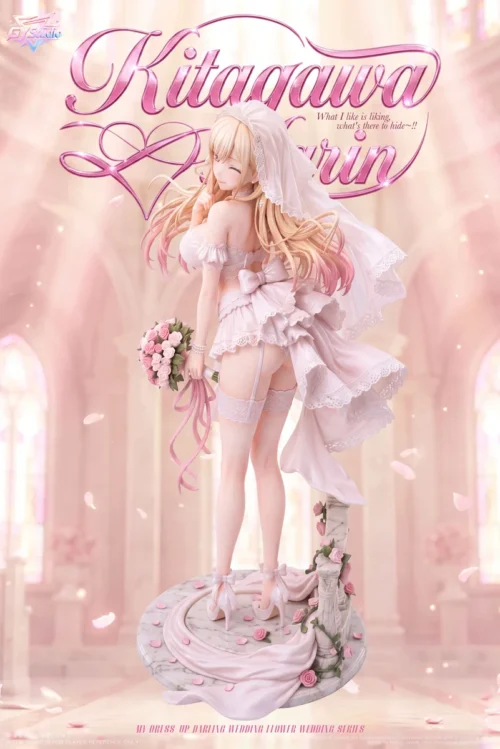 "Exquisite 1/6 Wedding Dress Marin Kitagawa figure, showcasing intricate bridal gown details and her radiant expression from various angles, truly."