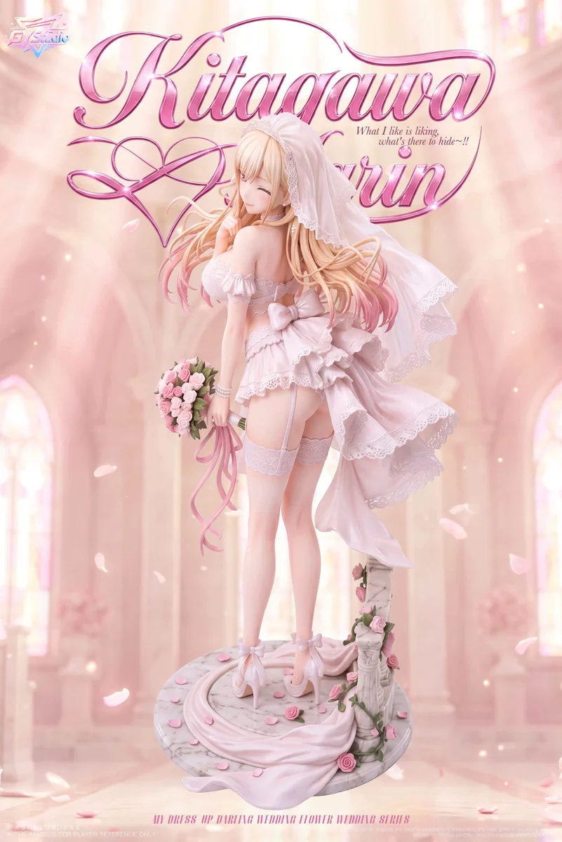 "Exquisite 1/6 Wedding Dress Marin Kitagawa figure, showcasing intricate bridal gown details and her radiant expression from various angles, truly."