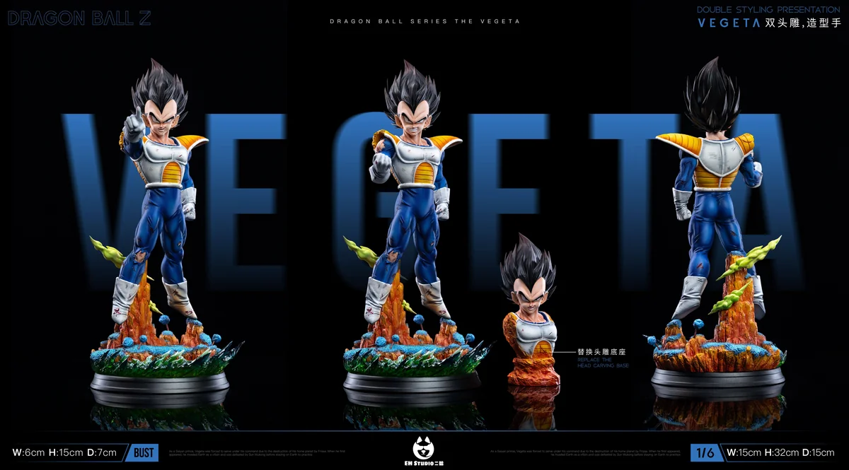 "Dynamic 1/6 Dragon Ball Vegeta statue by EH-STUDIO, showcasing battle-ready intensity with vibrant LED light-up effects. A premium limited edition."