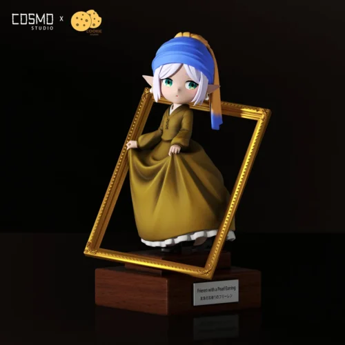 "Frieren Pearl Earring Girl statue, various angles reveal unique artistic interpretation, intricate details, serene classical portrait style."
