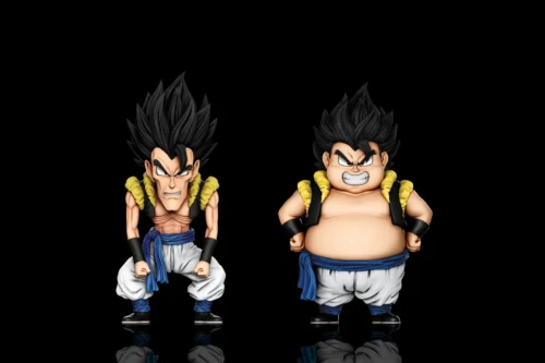 "Main image of C-STUDIO's humorous Dragon Ball statue featuring the iconic failed fusion of Fat Gogeta and Thin Gogeta figures."
