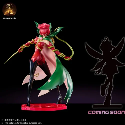 "Limited Edition Digimon Rosemon Resin Statue by MIMAN Studio. This close-up reveals intricate floral details and the dynamic combat pose."