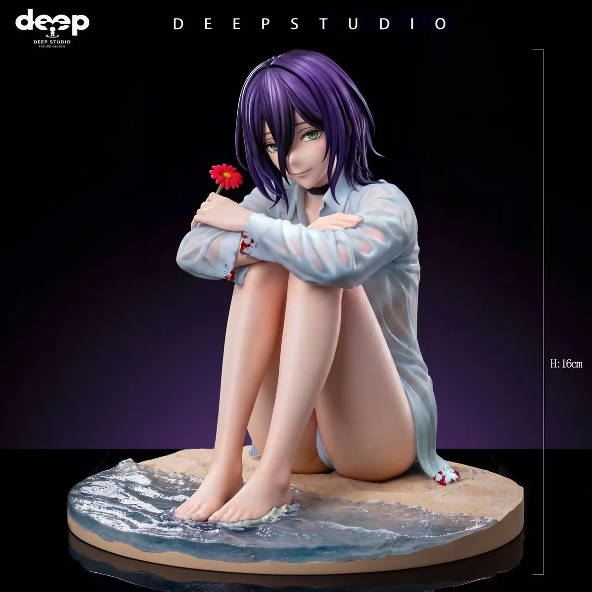 "Chainsaw Man Reze Figure Wet Look resin statue gallery: dynamic poses, translucent effects, dual head sculpts, shown from all angles."