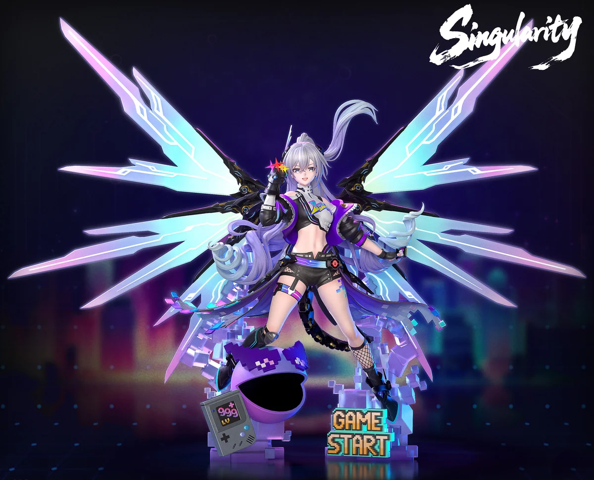 "Ultra-limited Honkai: Star Rail Silver Wolf 1/6 LED resin statue. Dynamic cyberpunk hacker with glowing wings and intricate digital details."
