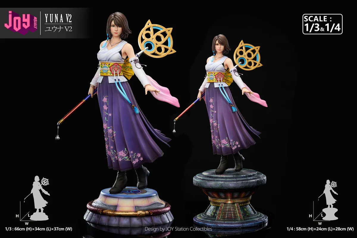 "Stunning Final Fantasy X Yuna 2.0 resin statue by Joy Station Studio, showcasing her dynamic summoner pose with ethereal water effects."