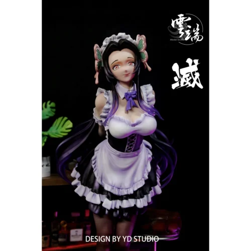 "Close-up of the intricately detailed maid outfit and delicate accessories on the exclusive Demon Slayer Kanae Kocho LED resin statue."