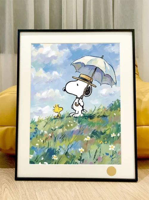 Limited edition collector-grade Snoopy oil painting art print, a dreamy decorative piece.