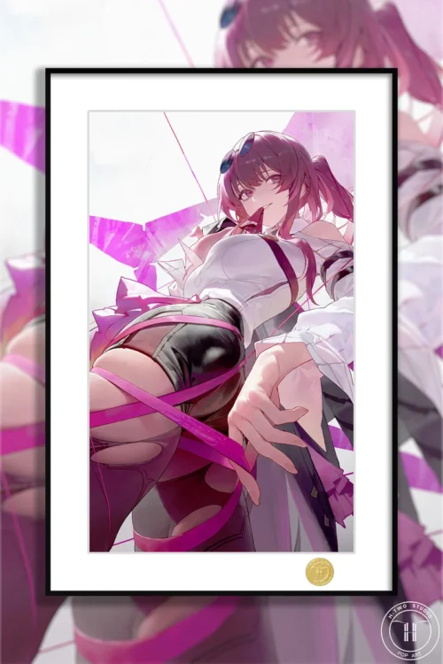 "Striking large scale limited edition Kafka Honkai: Star Rail art print, featuring premium digital artwork of the character in a sleek black frame."