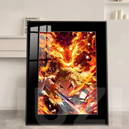"Dynamic Flame Dragon Purgatory Phoenix Demon Slayer Rengoku Kyojuro HD art print, showcasing vibrant, fade-resistant anime artwork."
