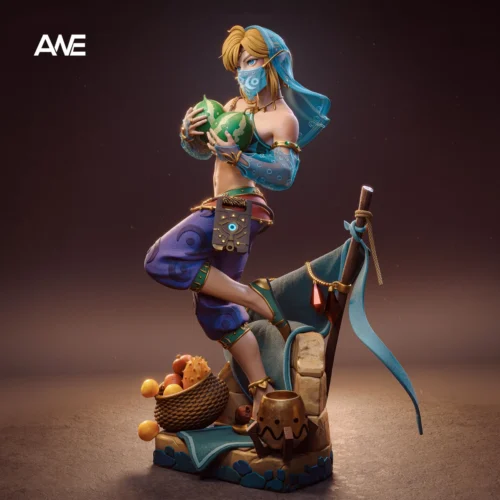 "Limited Edition Dancer Link Zelda resin statue by ANE Studio. Dynamic pose, intricate attire, and detailed dual head sculpt from a unique angle."